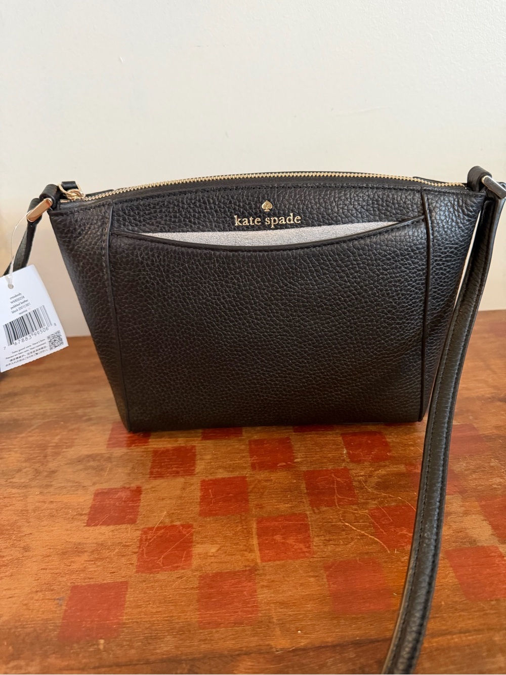 kate spade Black Pebbled Leather Crossbody with Gold Logo